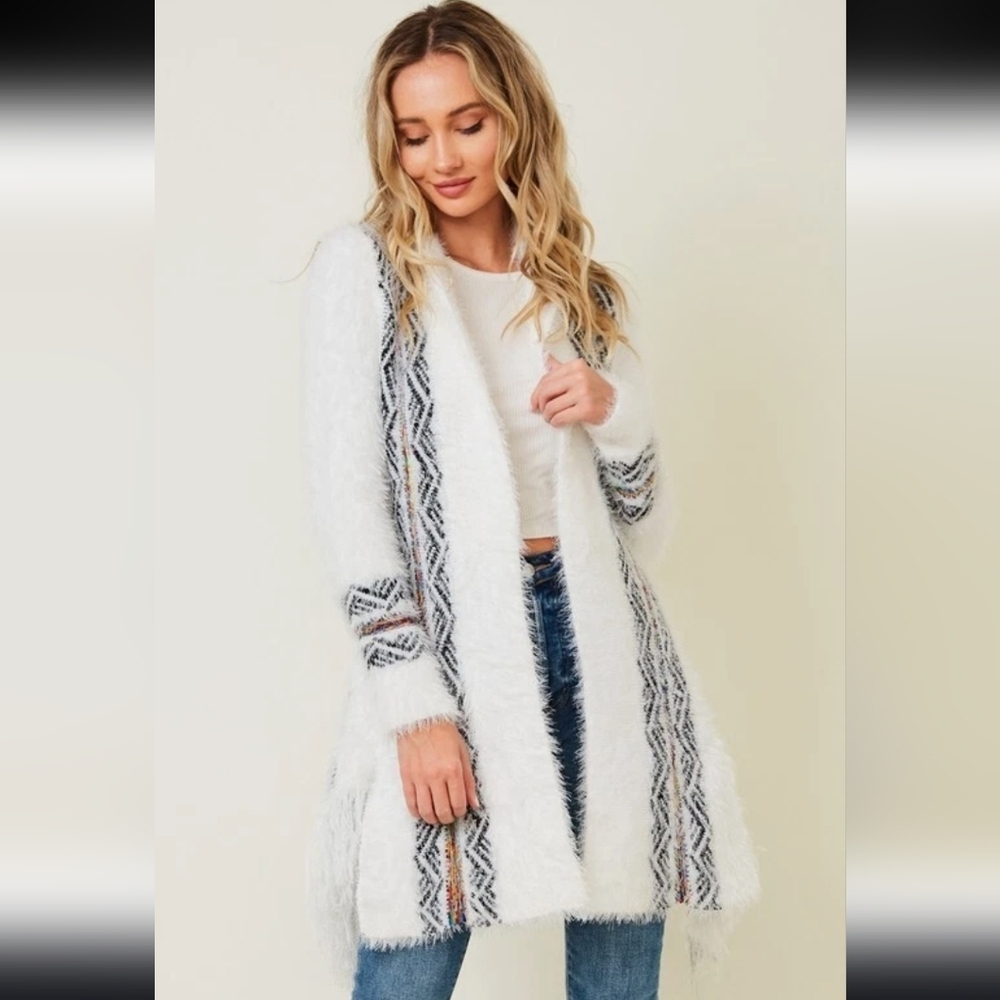 Northern Angel Rainbow Fuzzy Tribal Cardigan With Aztec Pattern - Picture 5 of 14